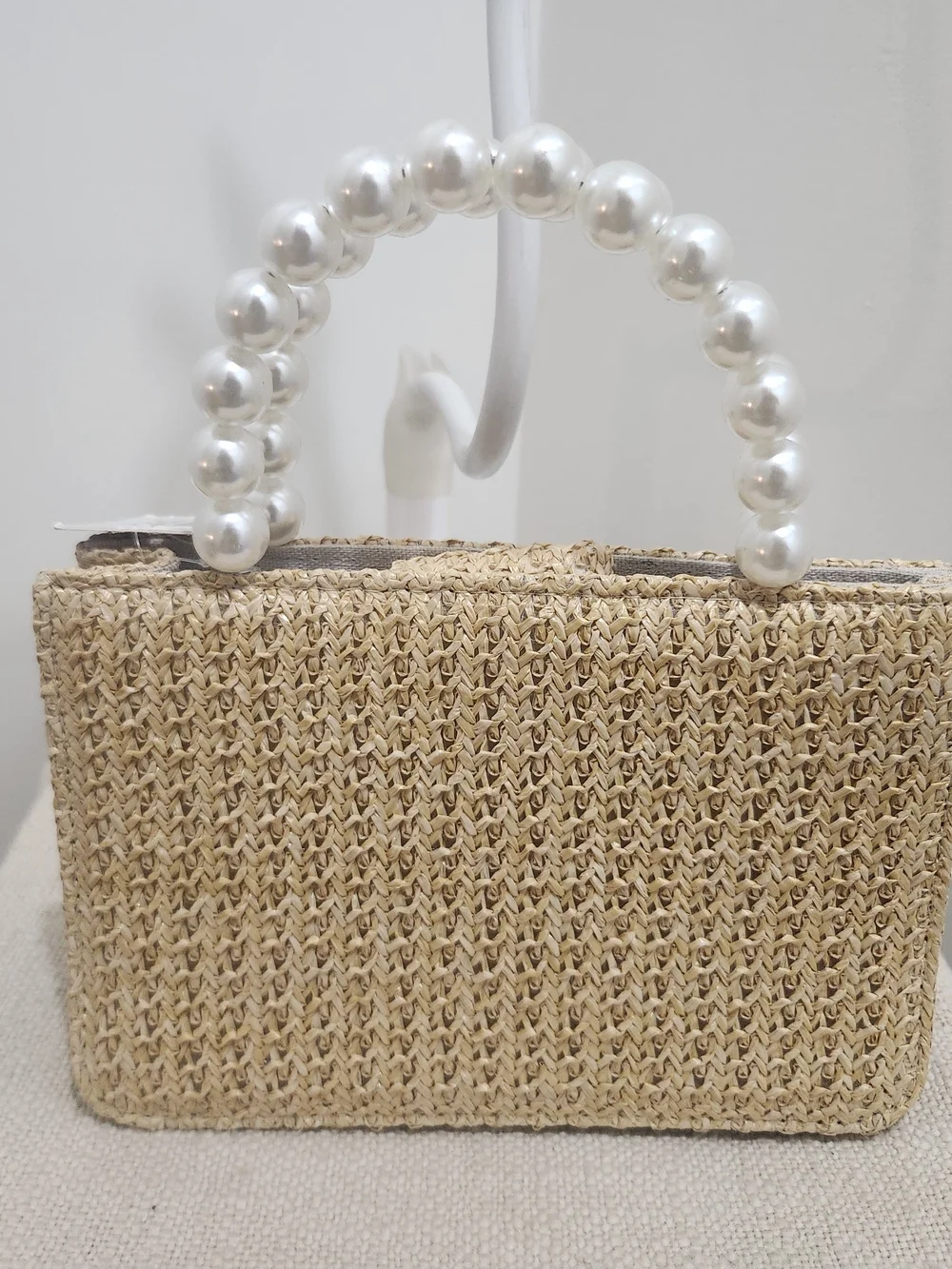 Pearl-Trim Straw Tote Bag in Cream! - Picture 5 of 8